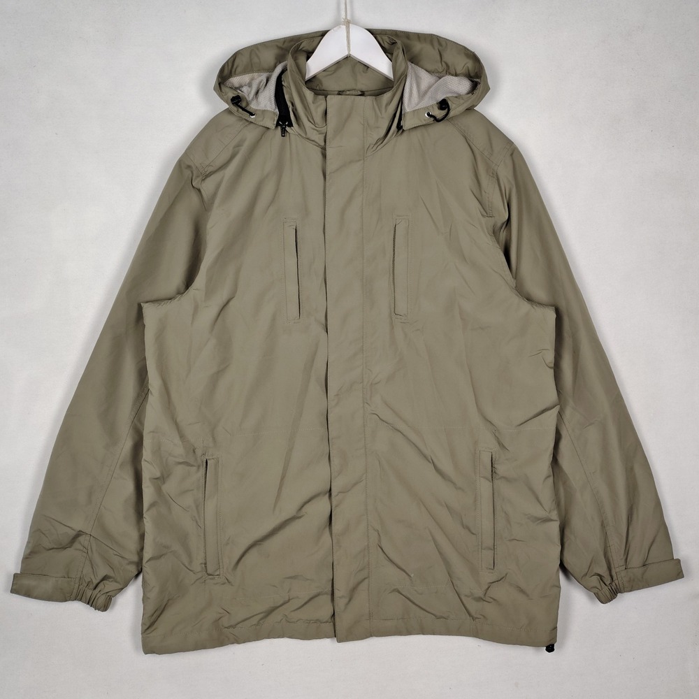 Eddie Bauer WeatherEdge Jacket Mens XL Khaki Tan Hooded Full Zip Rain Coat